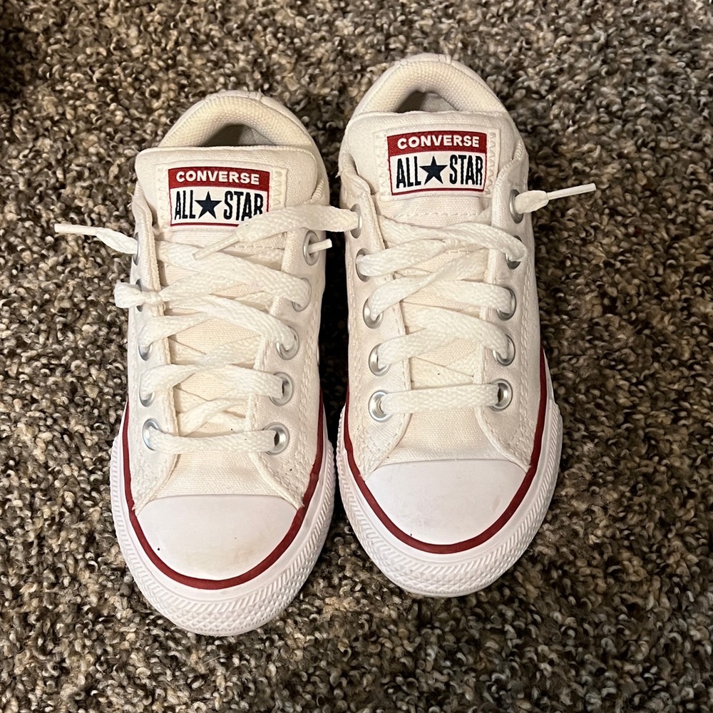 Converse Kids White Canvas Low-Top Sneakers with Red Trim